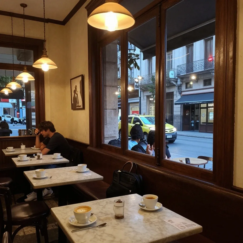 Café histórico porteño de noche para pausa