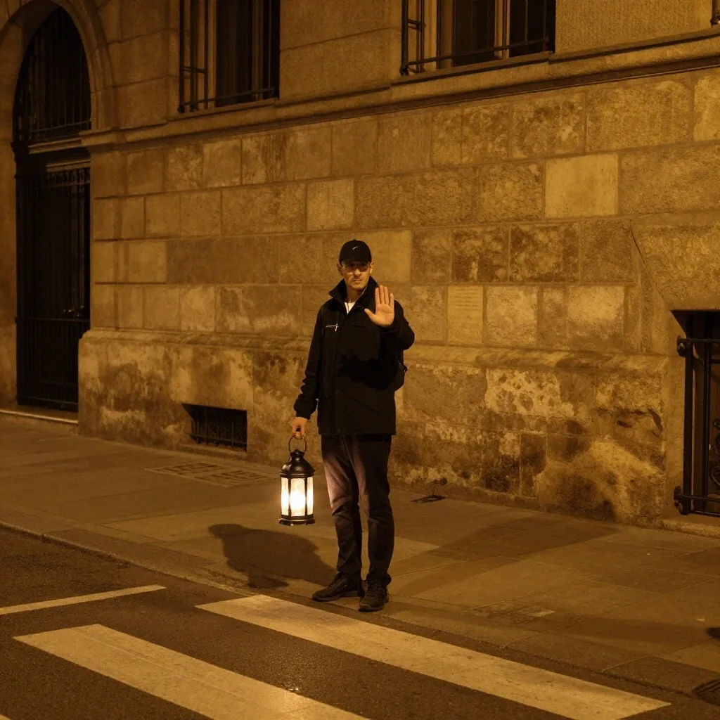 Guía local con farol en caminata nocturna