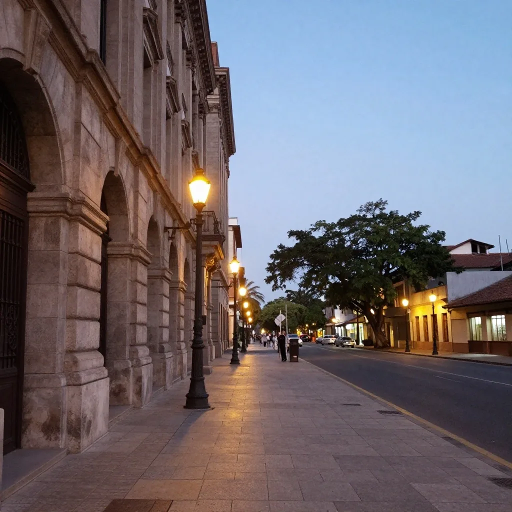 Calle Florida peatonal al atardecer con fachadas de piedra