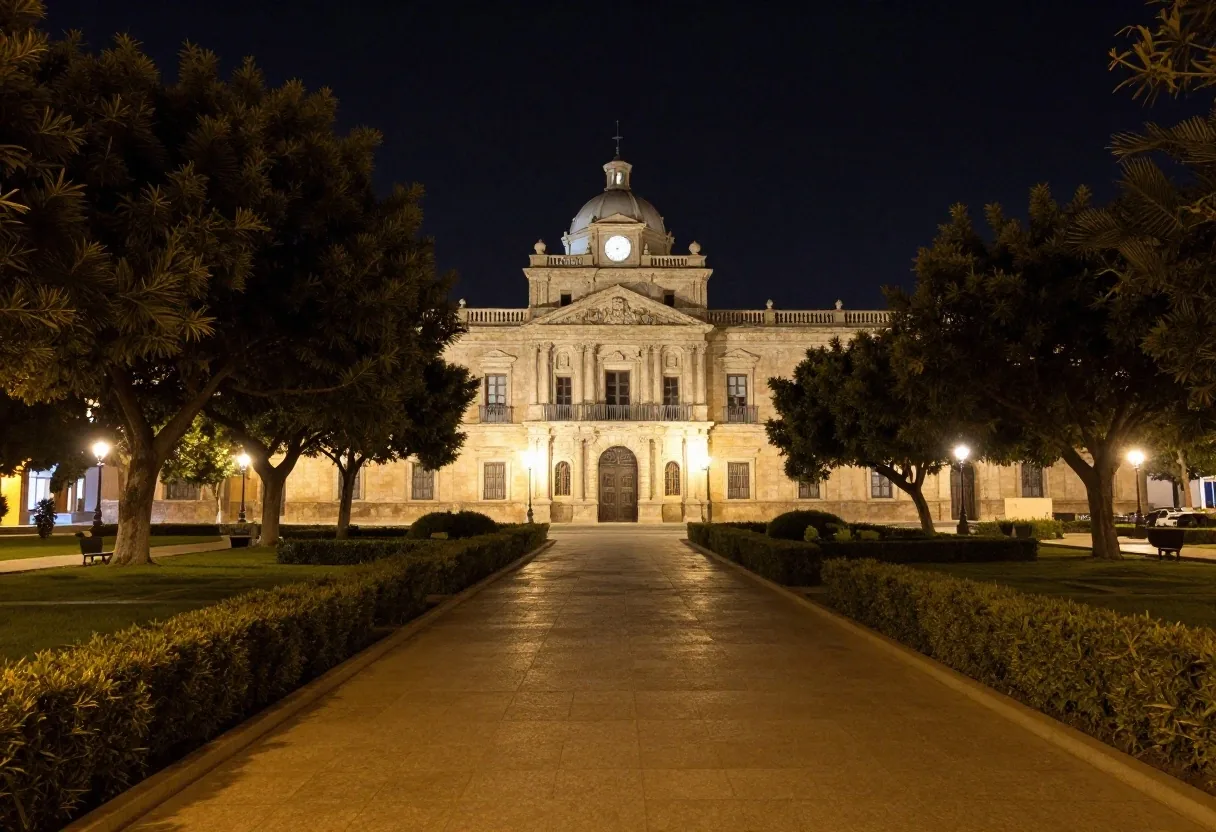 Cúpula y reloj de piedra que sirven como hito nocturno en Tribunales